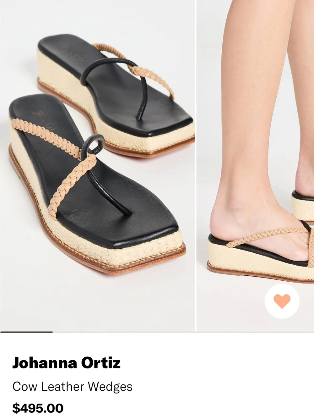 Johanna Ortiz Black and Natural Braided Wedge Sandals